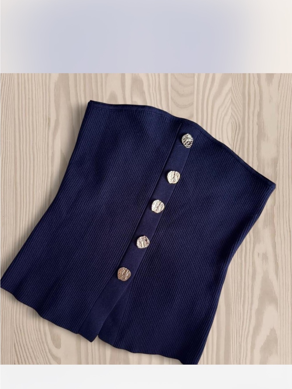 Strapless Knit Button-Front Top - Navy - Picture 4 of 7